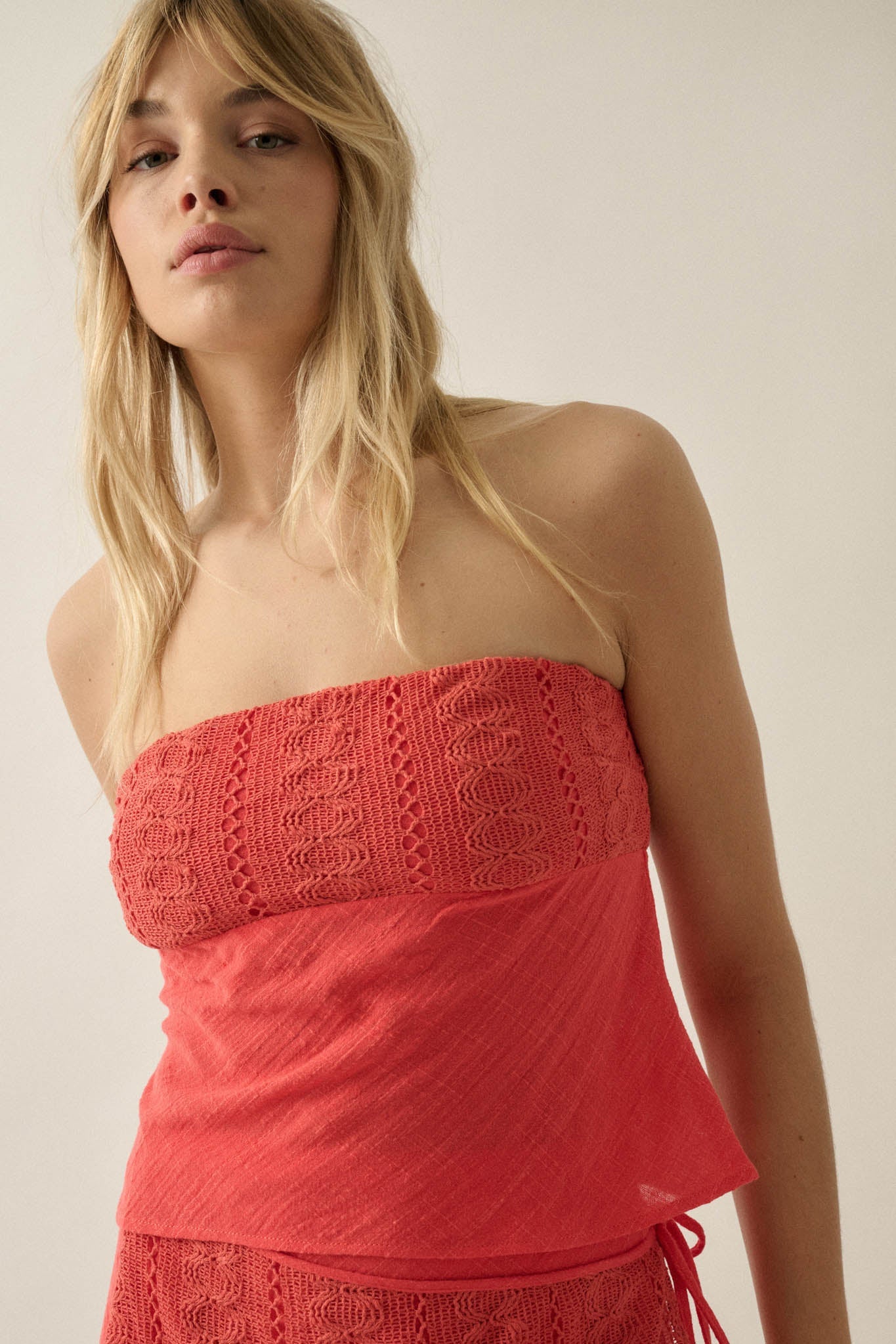 Easy Going Cotton Gauze and Lace Strapless Top
