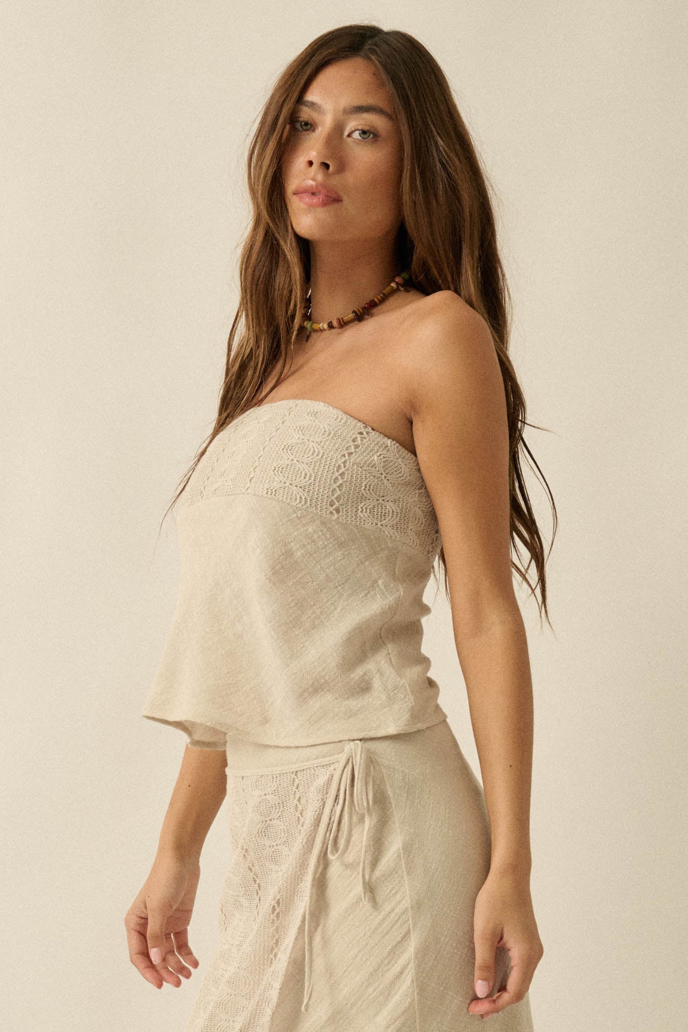Easy Going Cotton Gauze and Lace Strapless Top