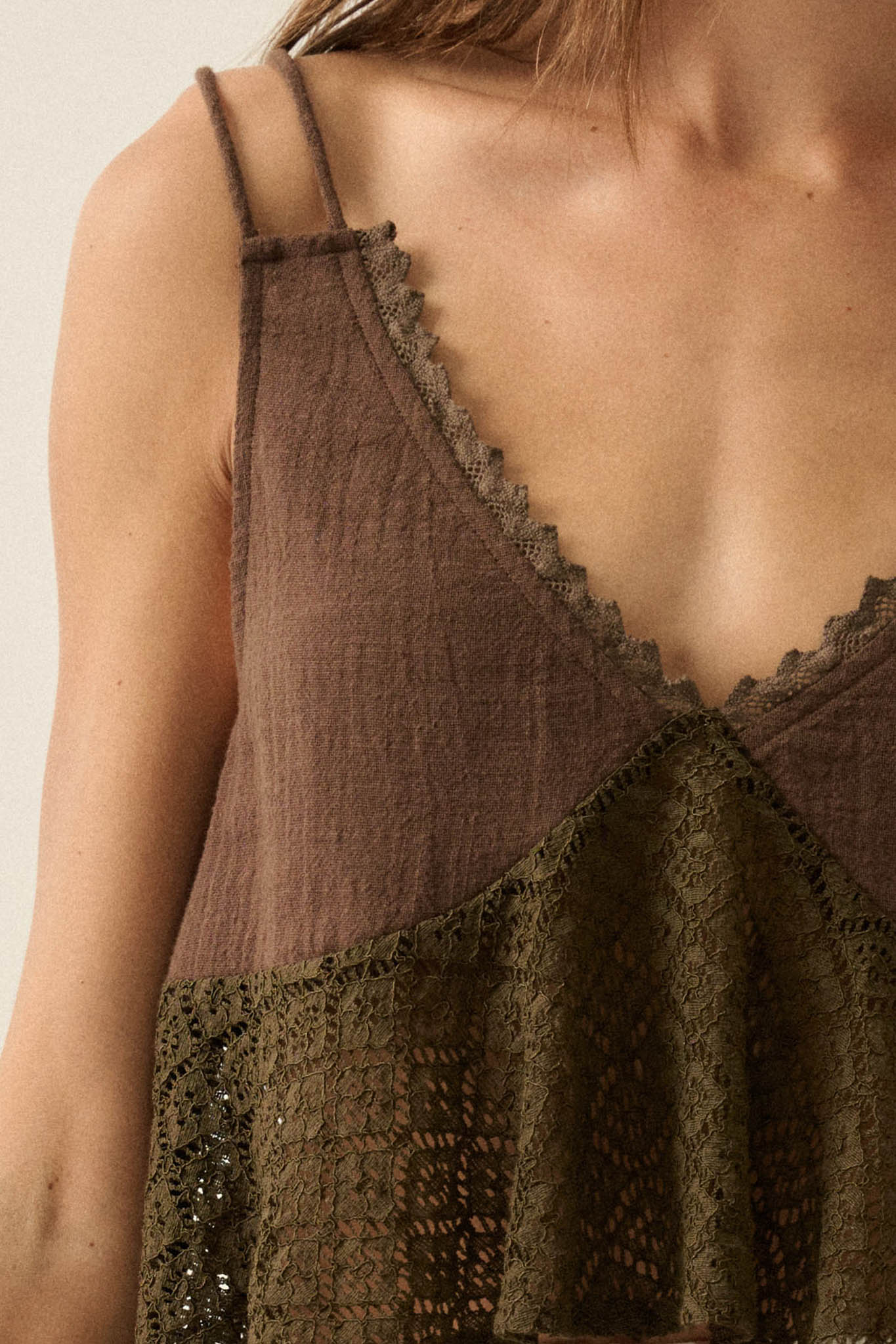 Free Falling Cotton and Lace Babydoll Cami Top