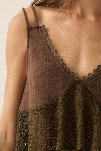 Free Falling Cotton and Lace Babydoll Cami Top