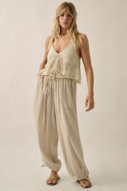 Free Falling Cotton and Lace Babydoll Cami Top