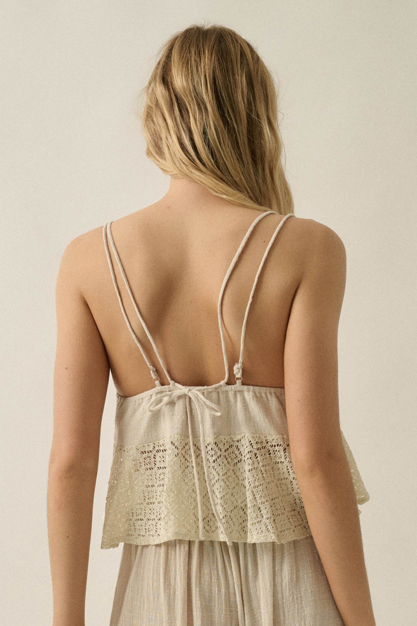 Free Falling Cotton and Lace Babydoll Cami Top