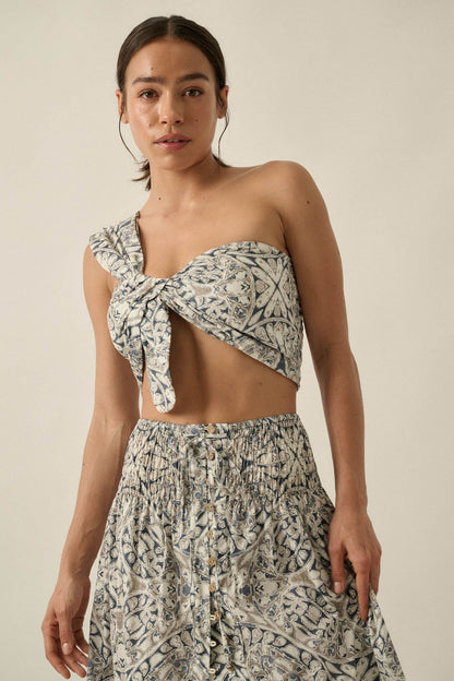 Get Lost Abstract-Print One-Shoulder Bandeau Top