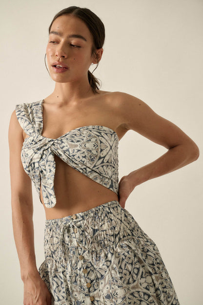 Get Lost Abstract-Print One-Shoulder Bandeau Top
