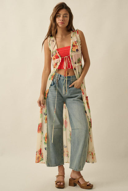 Enchanted Meadow Floral Chiffon Tie-Front Maxi Top