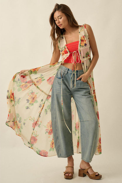 Enchanted Meadow Floral Chiffon Tie-Front Maxi Top