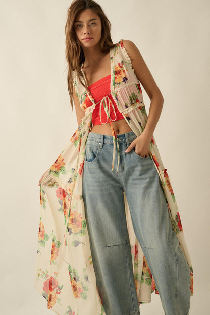 Enchanted Meadow Floral Chiffon Tie-Front Maxi Top
