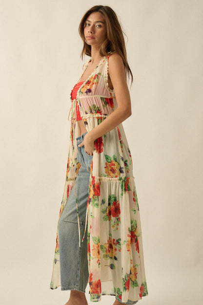 Enchanted Meadow Floral Chiffon Tie-Front Maxi Top
