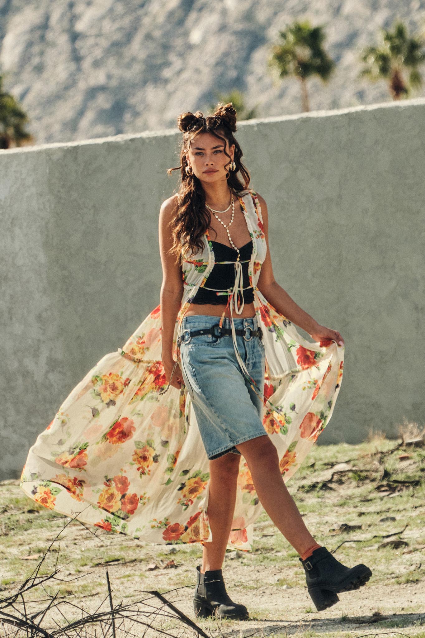 Enchanted Meadow Floral Chiffon Tie-Front Maxi Top