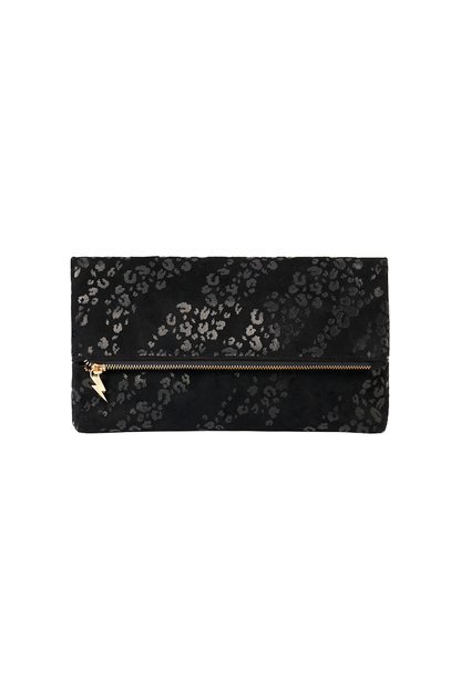 Black Leopard Faux Suede Cross Body Bag