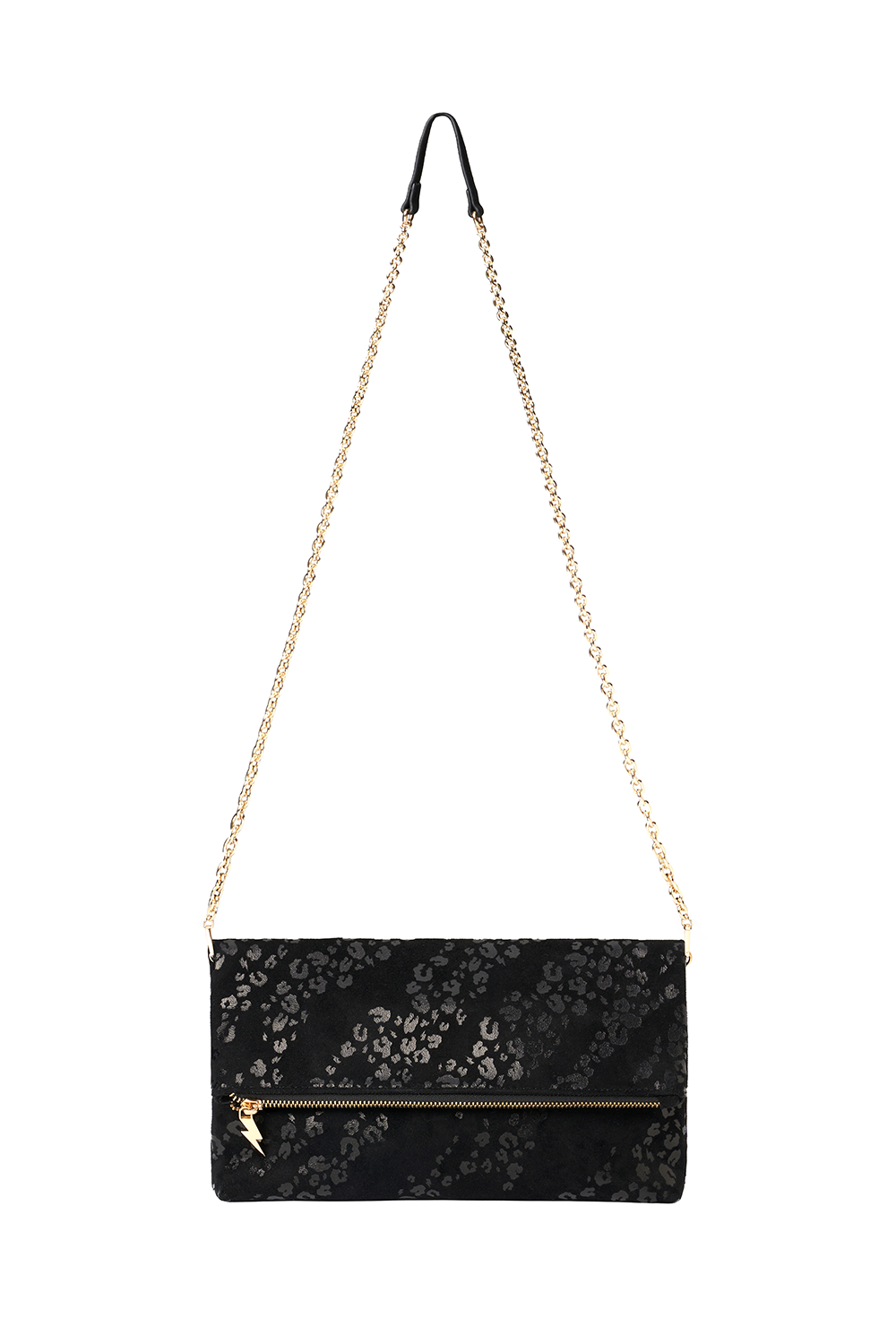 Black Leopard Faux Suede Cross Body Bag