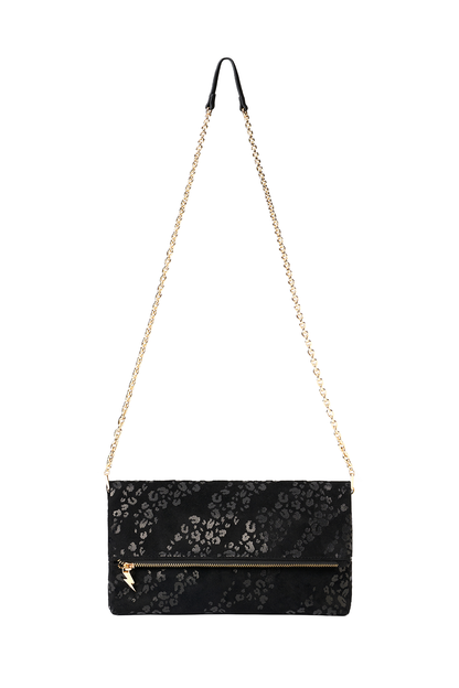 Black Leopard Faux Suede Cross Body Bag