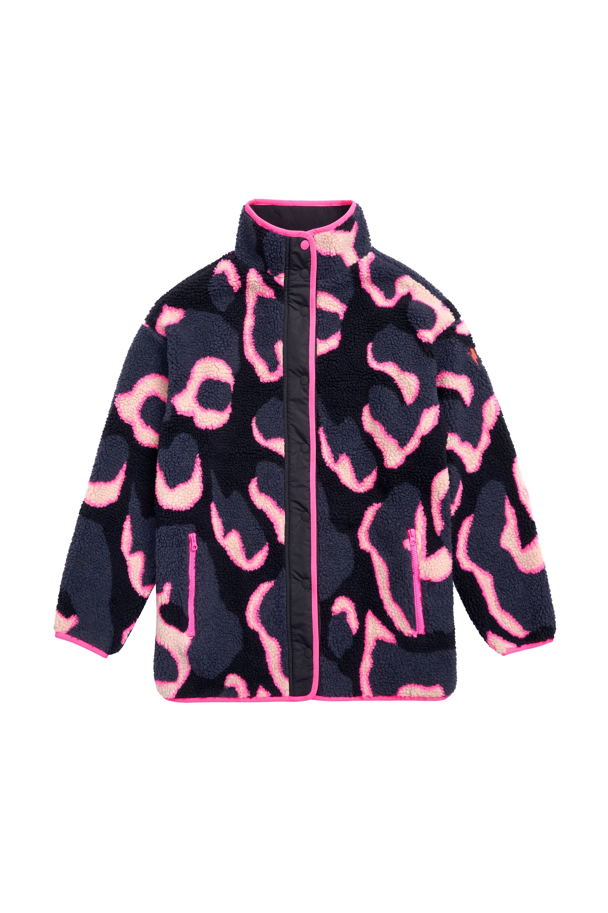 Navy & Pink Shadow Leopard Print Fleece Jacket
