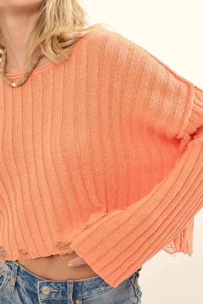Mad Love Distressed Ribbed Knit Sweater