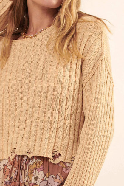 Mad Love Distressed Ribbed Knit Sweater