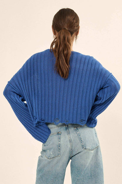 Mad Love Distressed Ribbed Knit Sweater