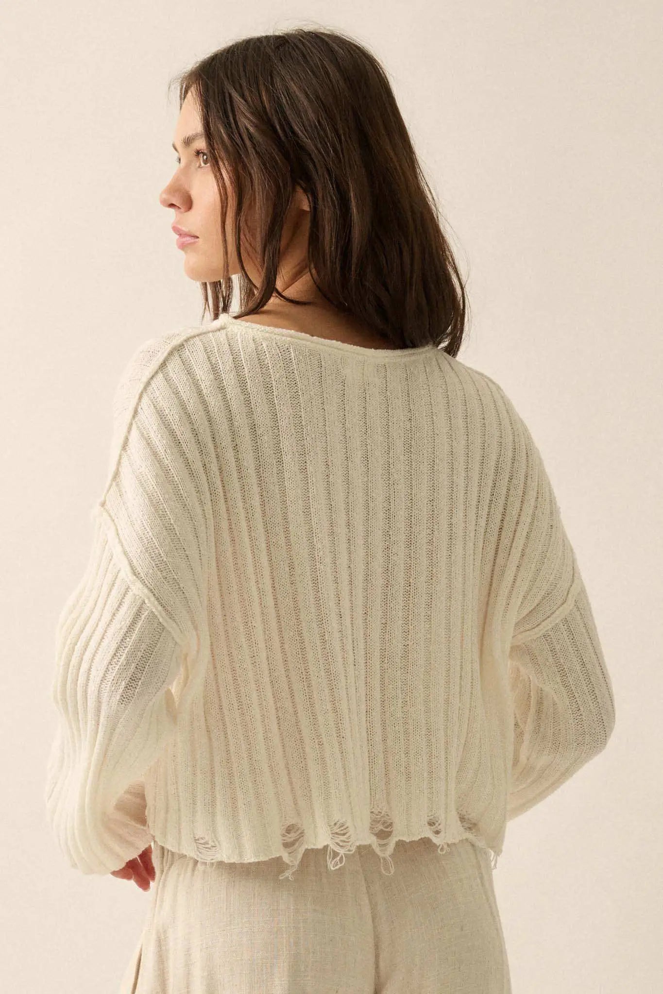 Mad Love Distressed Ribbed Knit Sweater