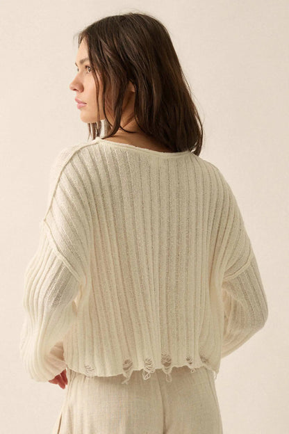 Mad Love Distressed Ribbed Knit Sweater