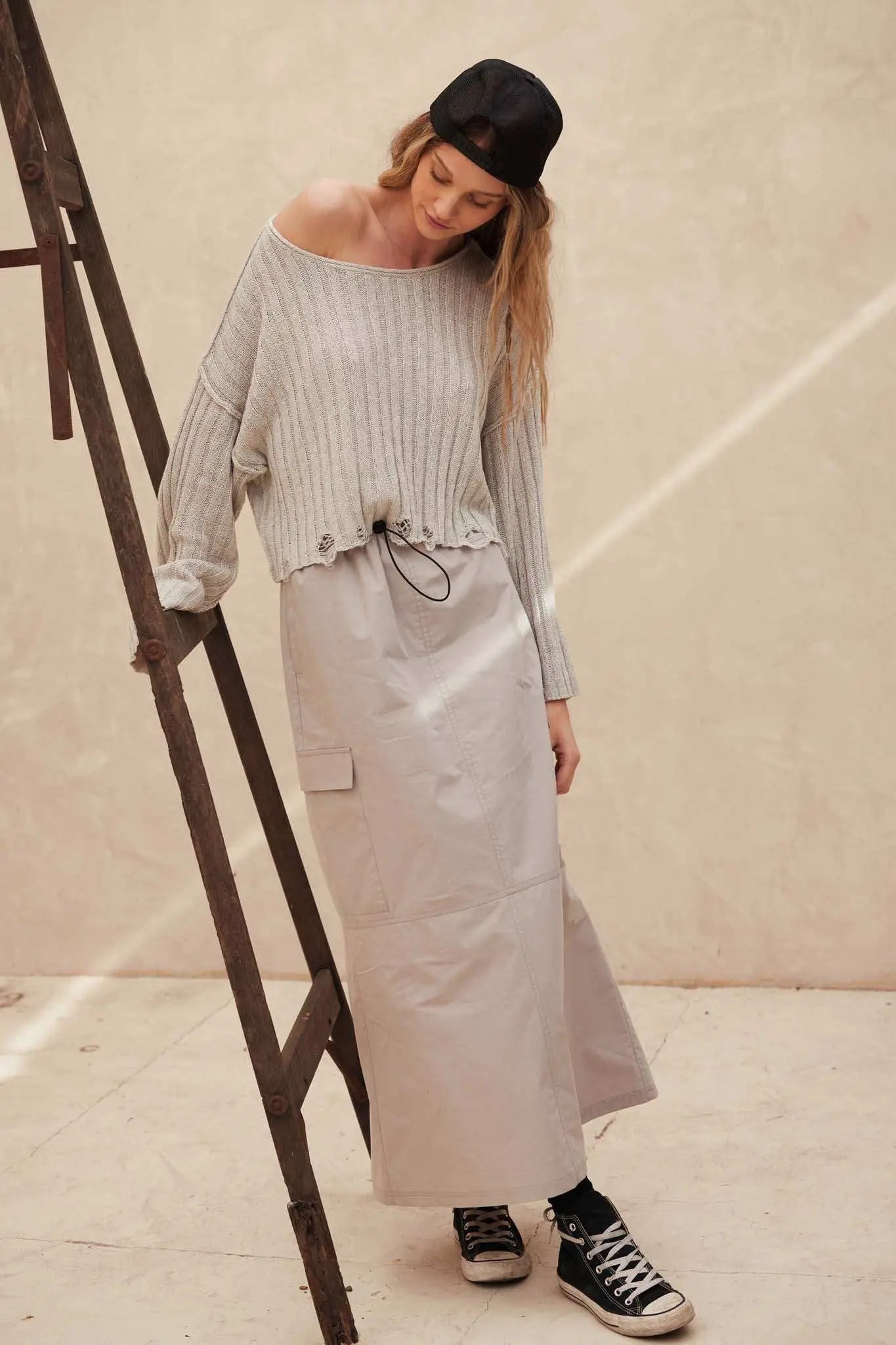 Mad Love Distressed Ribbed Knit Sweater