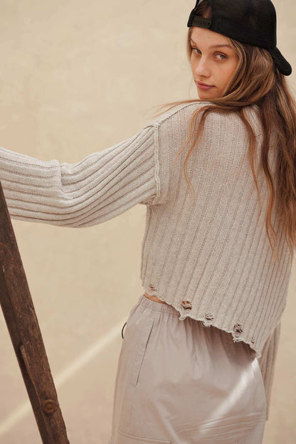 Mad Love Distressed Ribbed Knit Sweater