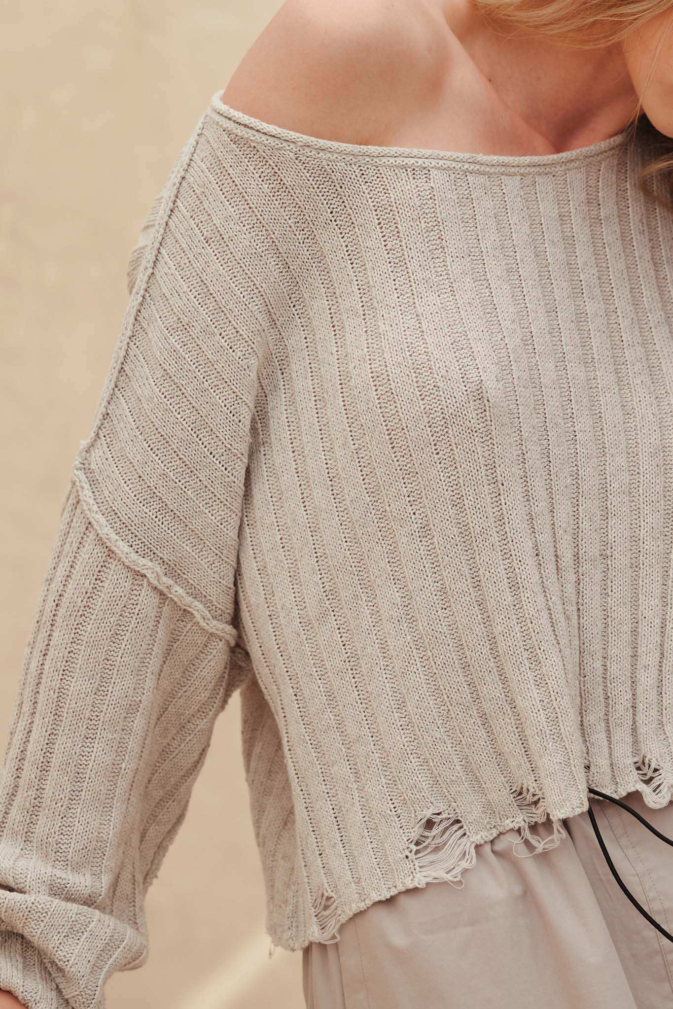 Mad Love Distressed Ribbed Knit Sweater