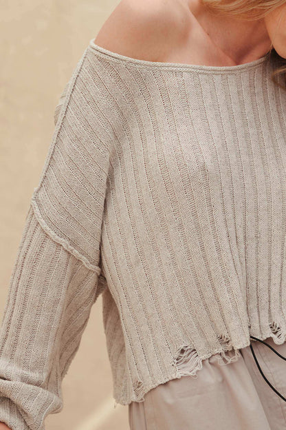 Mad Love Distressed Ribbed Knit Sweater