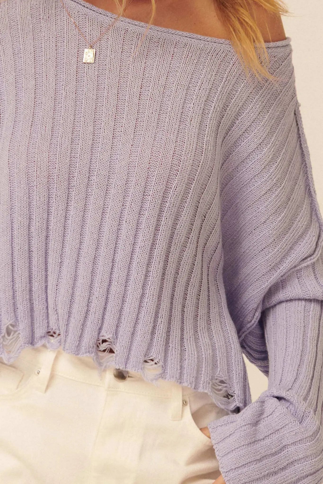 Mad Love Distressed Ribbed Knit Sweater