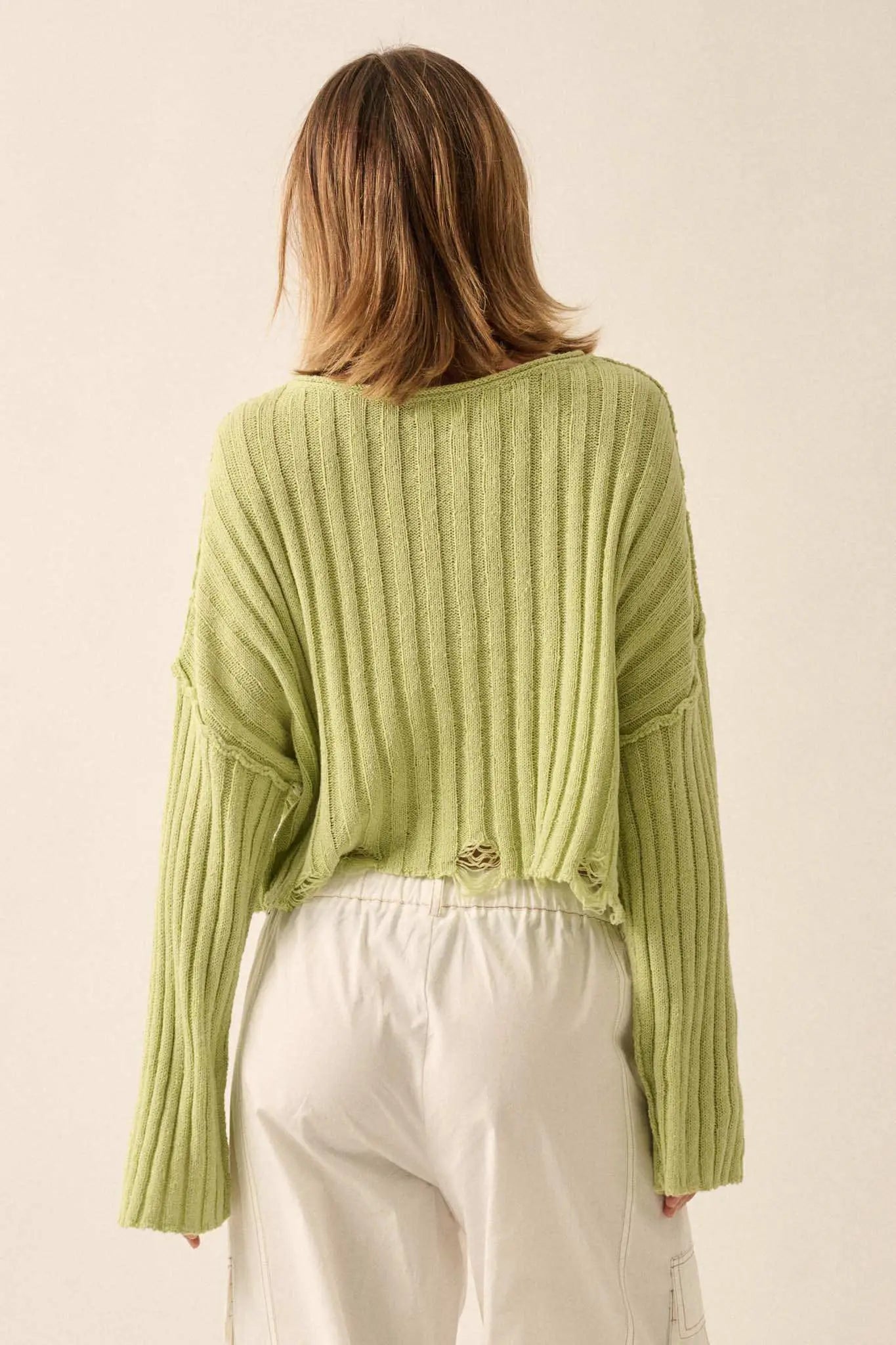 Mad Love Distressed Ribbed Knit Sweater