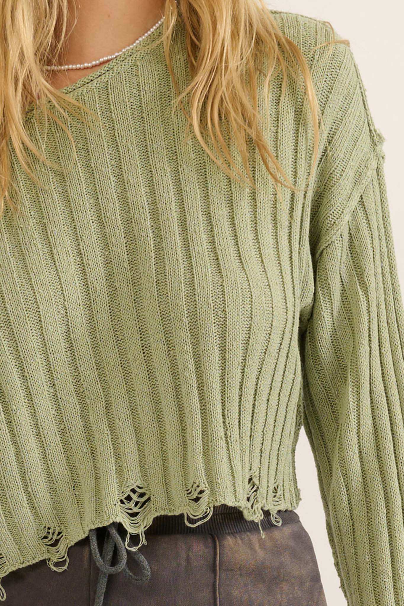 Mad Love Distressed Ribbed Knit Sweater