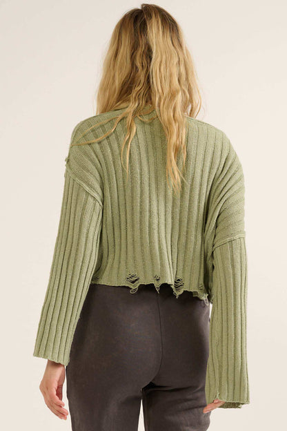 Mad Love Distressed Ribbed Knit Sweater