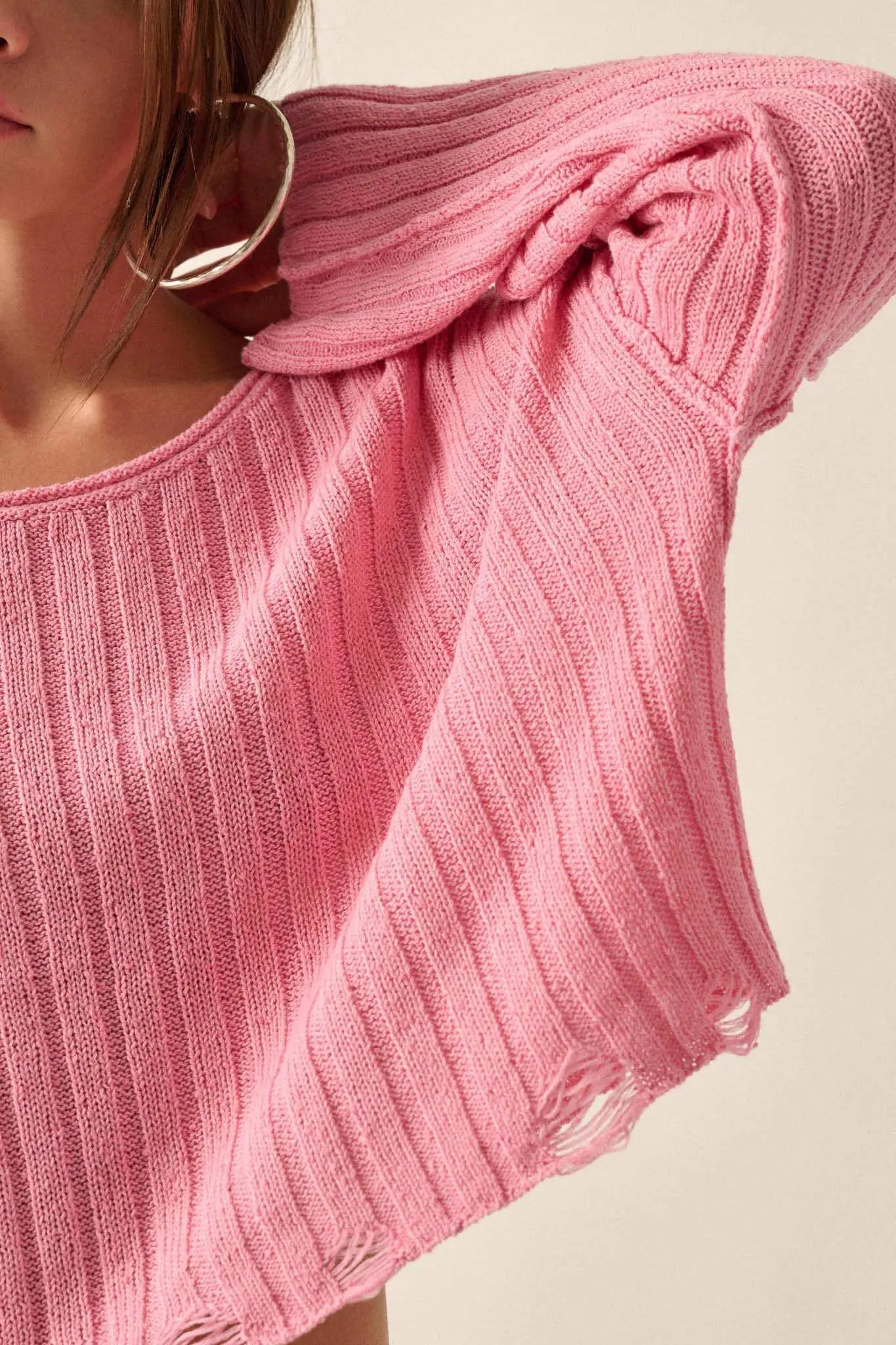 Mad Love Distressed Ribbed Knit Sweater