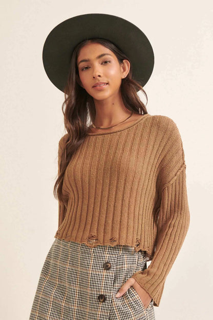 Mad Love Distressed Ribbed Knit Sweater