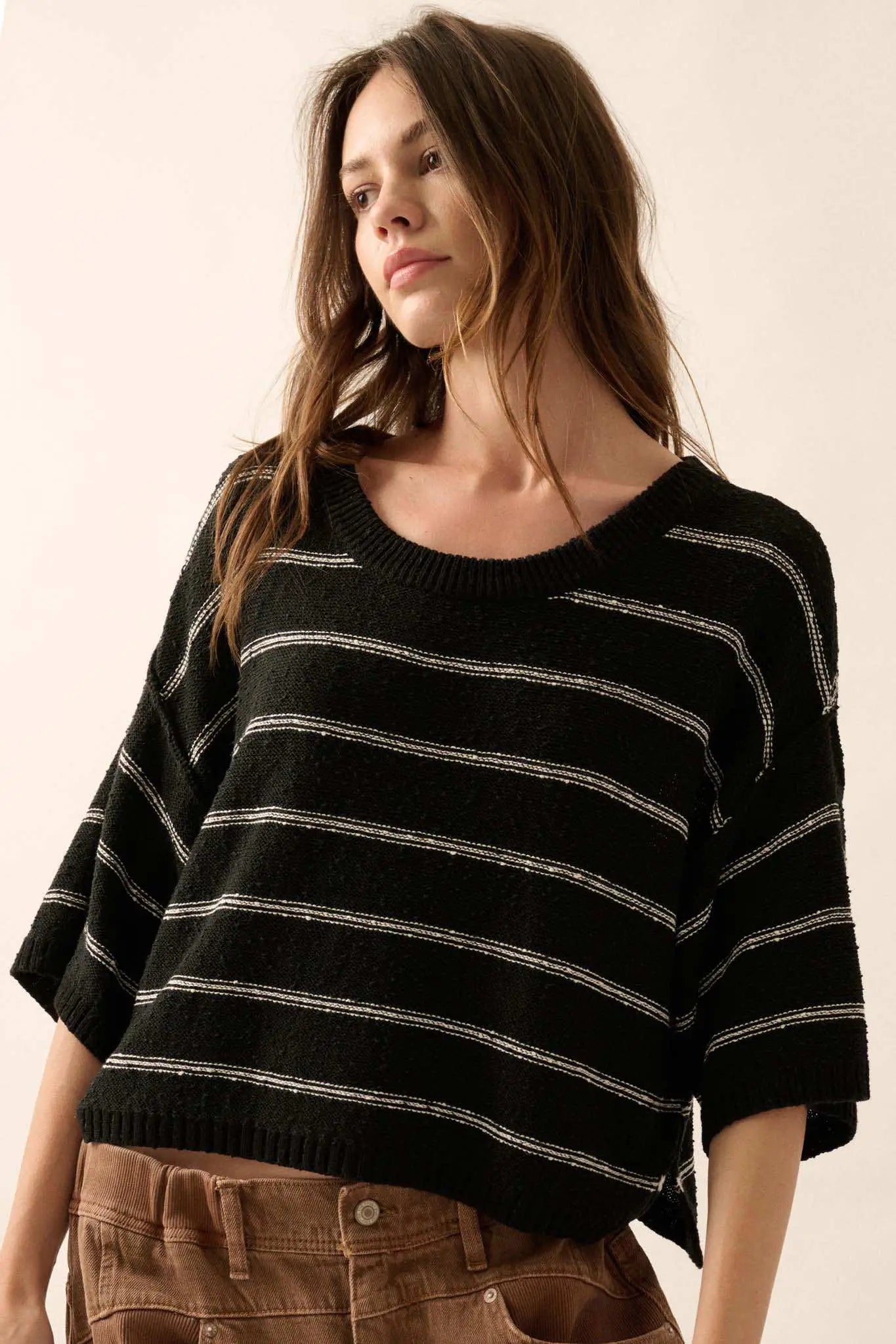 Read My Mind Striped Three-Quarter Sleeve Sweater