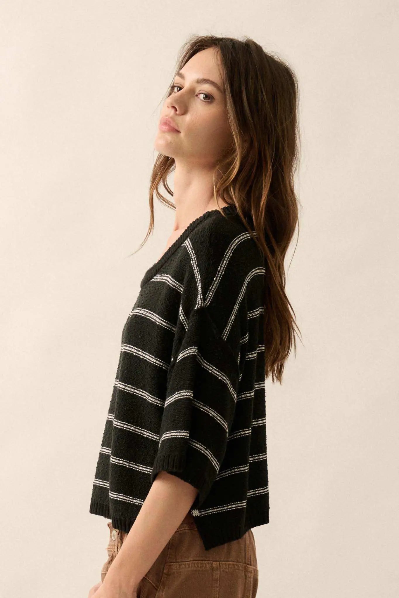 Read My Mind Striped Three-Quarter Sleeve Sweater