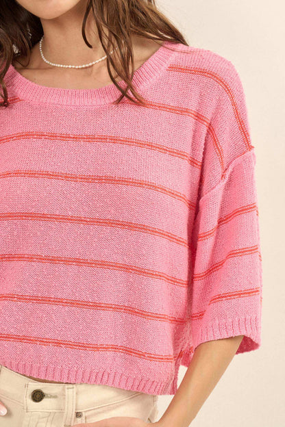 Read My Mind Striped Three-Quarter Sleeve Sweater