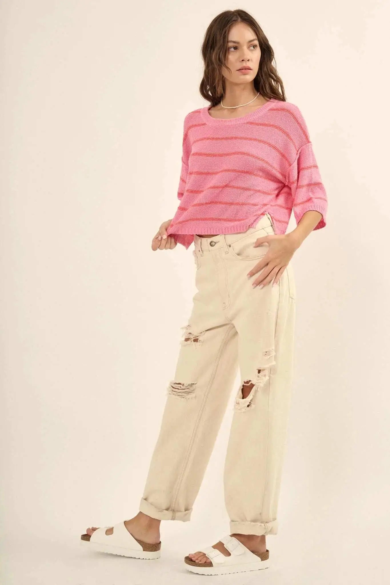 Read My Mind Striped Three-Quarter Sleeve Sweater