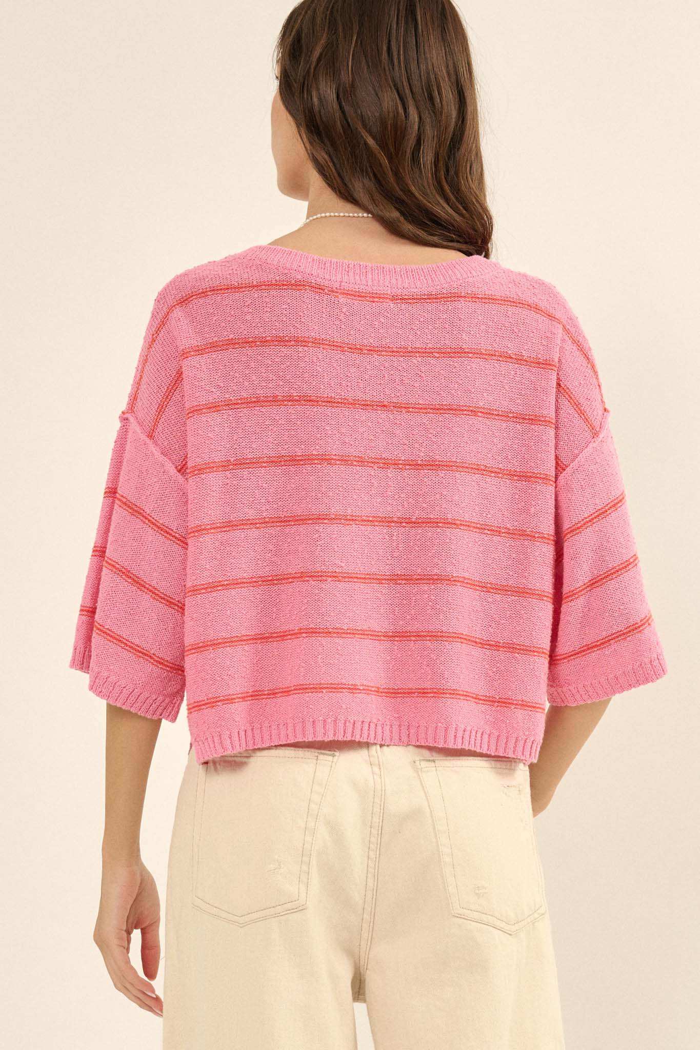 Read My Mind Striped Three-Quarter Sleeve Sweater