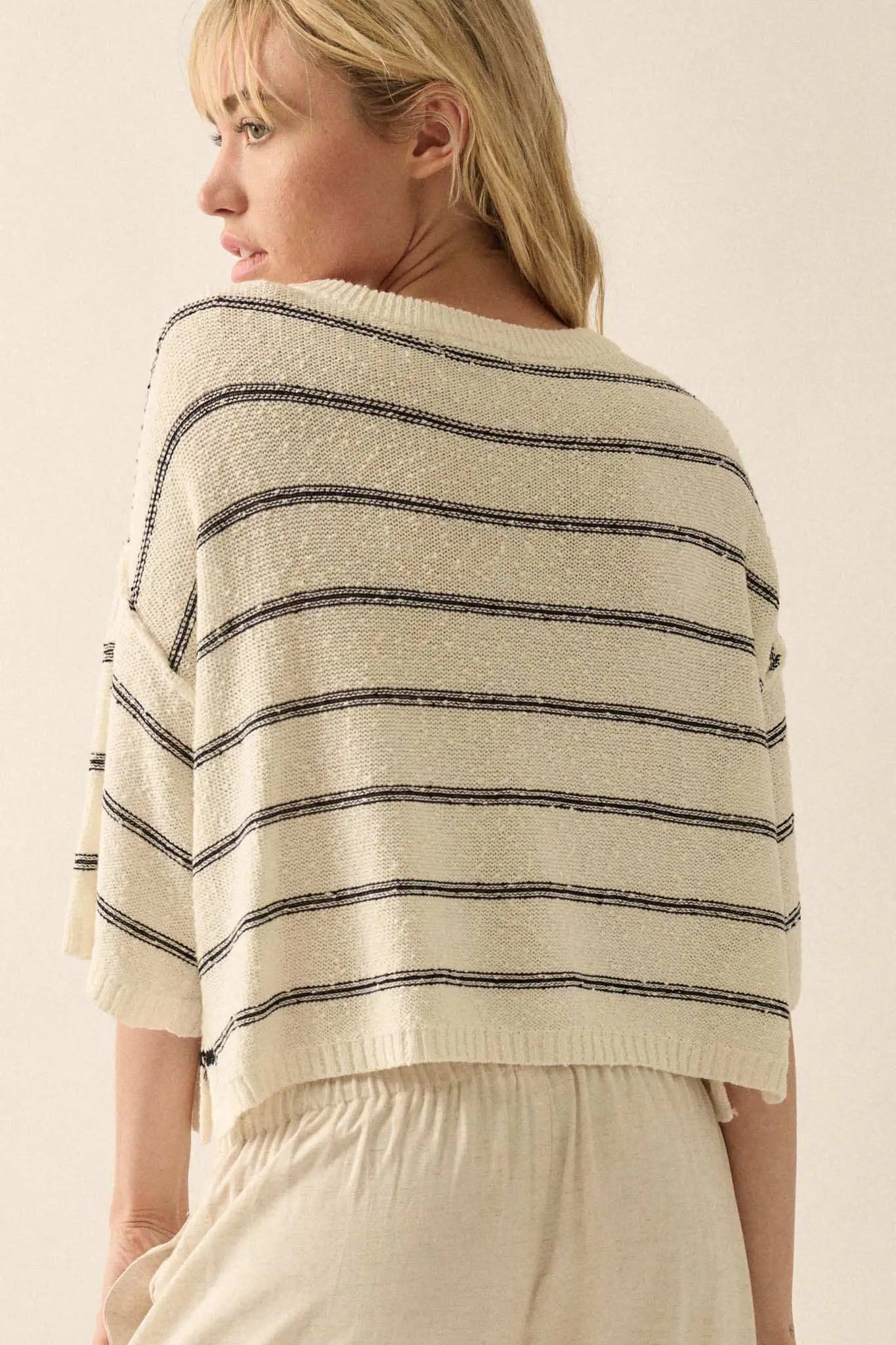 Read My Mind Striped Three-Quarter Sleeve Sweater