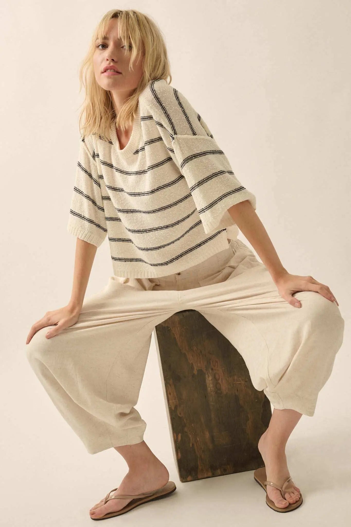 Read My Mind Striped Three-Quarter Sleeve Sweater