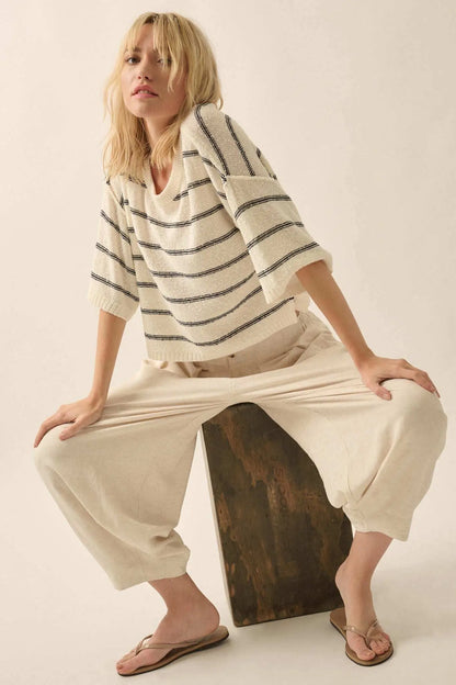 Read My Mind Striped Three-Quarter Sleeve Sweater