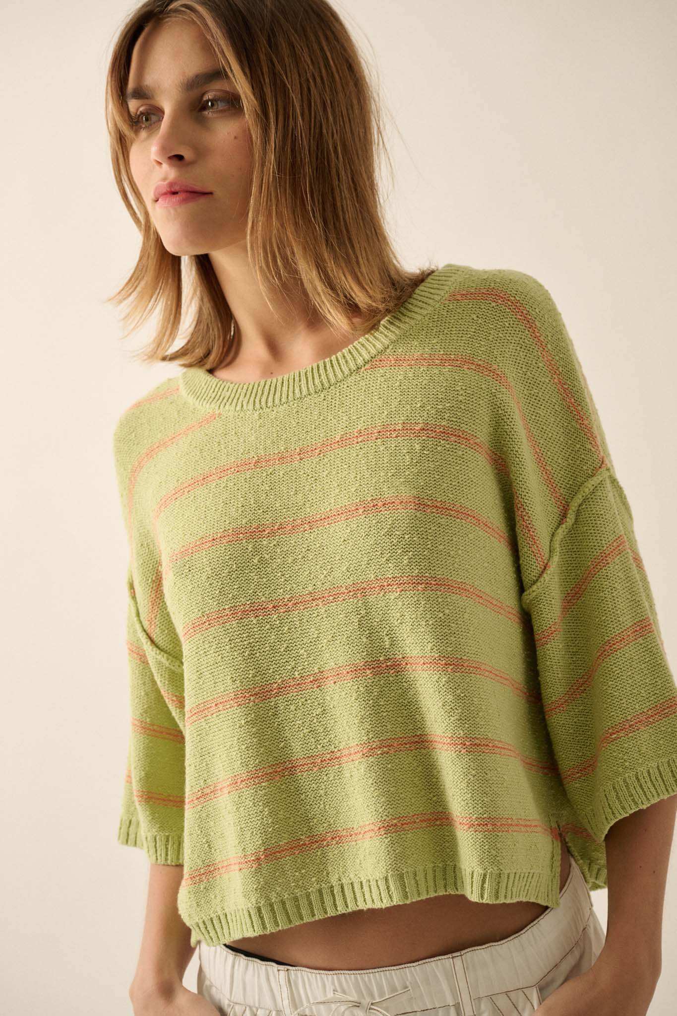 Read My Mind Striped Three-Quarter Sleeve Sweater