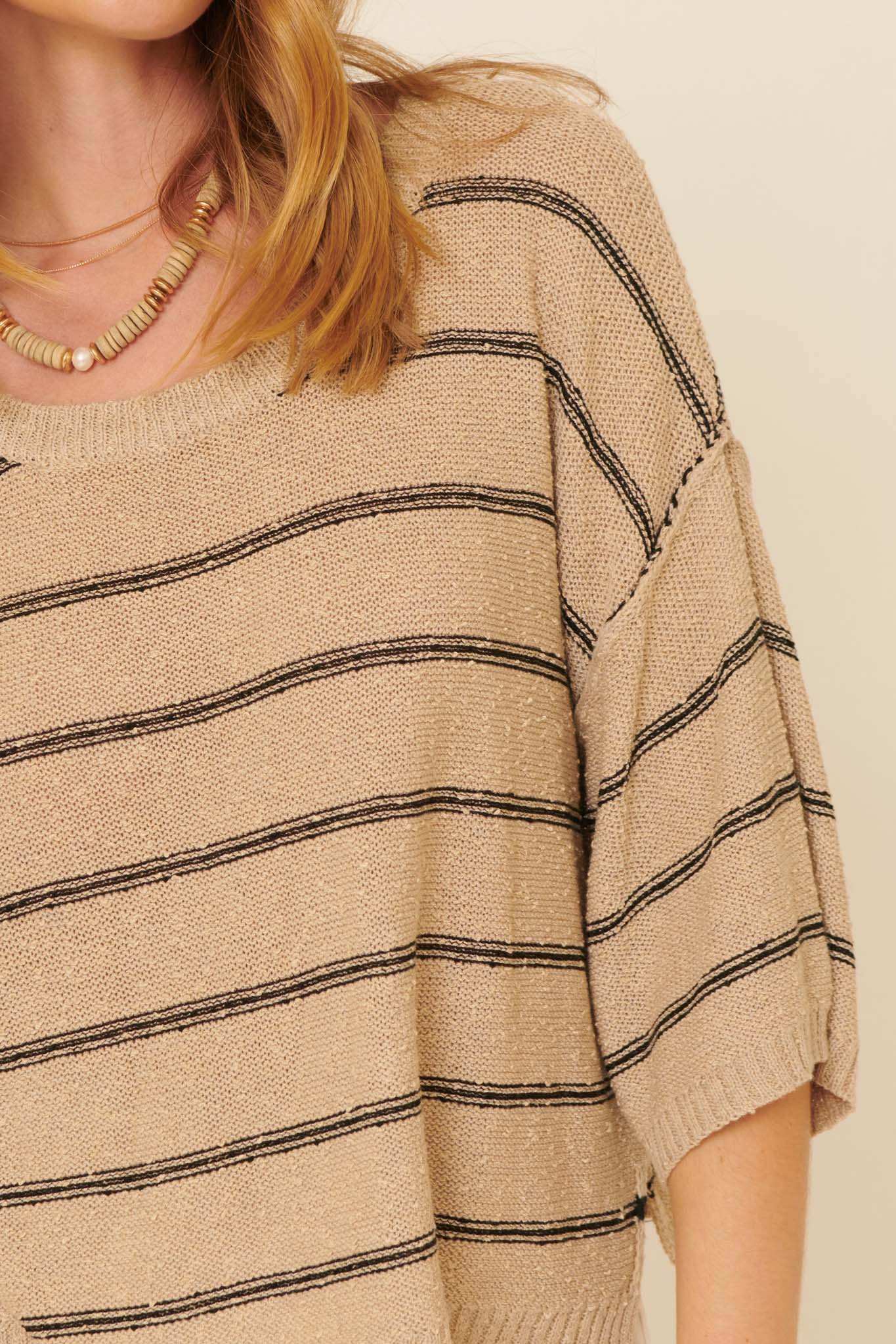 Read My Mind Striped Three-Quarter Sleeve Sweater