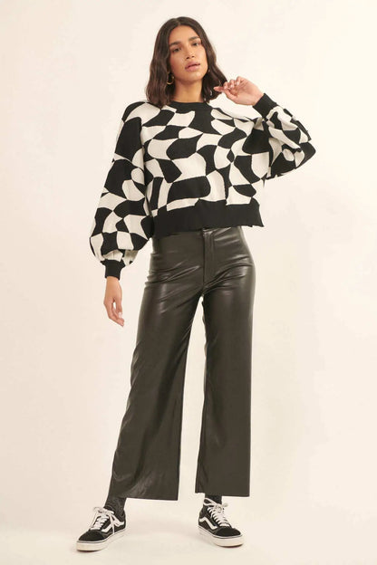 Queen's Row Abstract Checkerboard Sweater