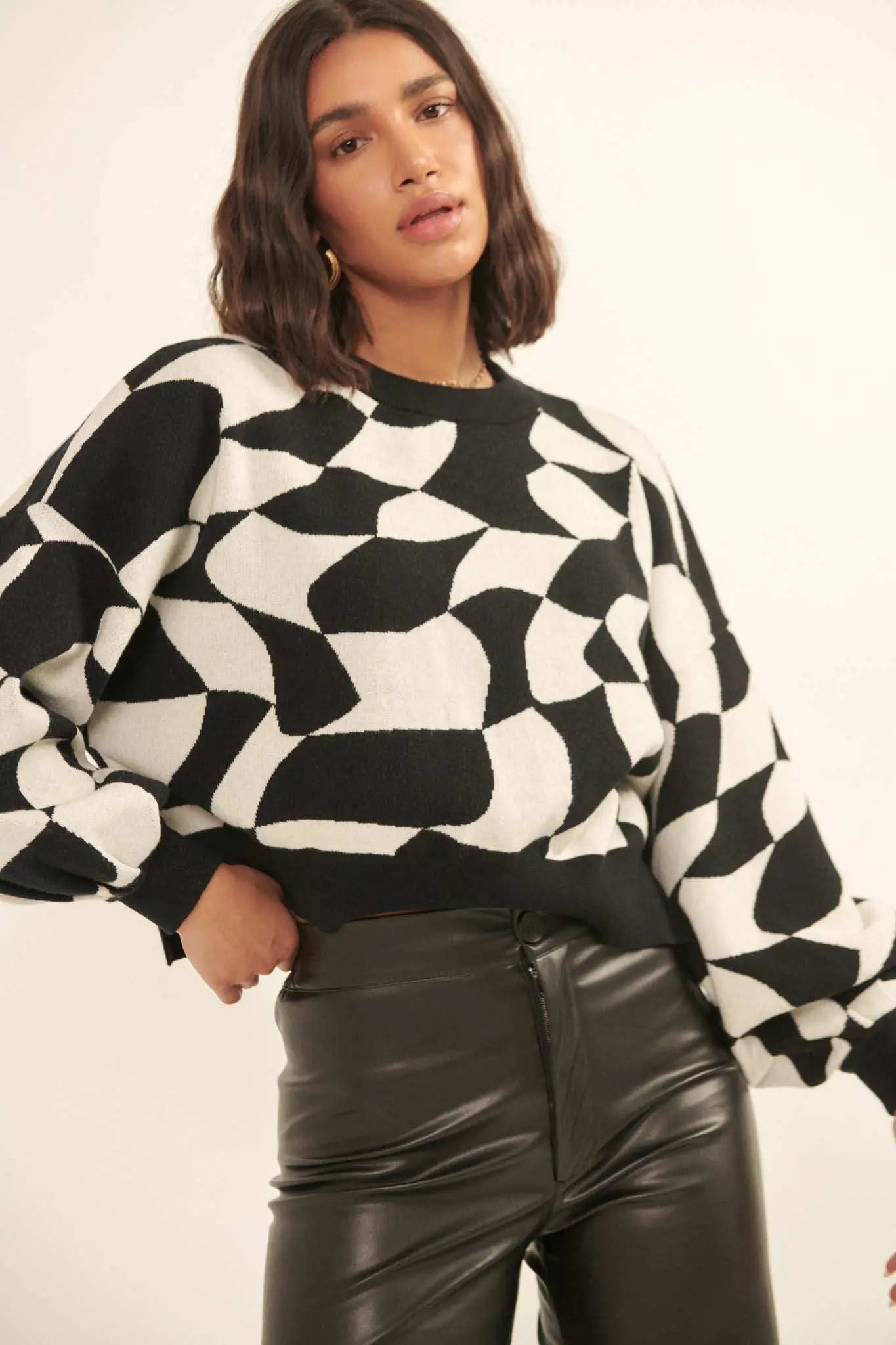 Queen's Row Abstract Checkerboard Sweater