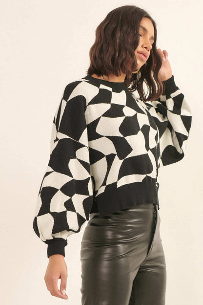 Queen's Row Abstract Checkerboard Sweater