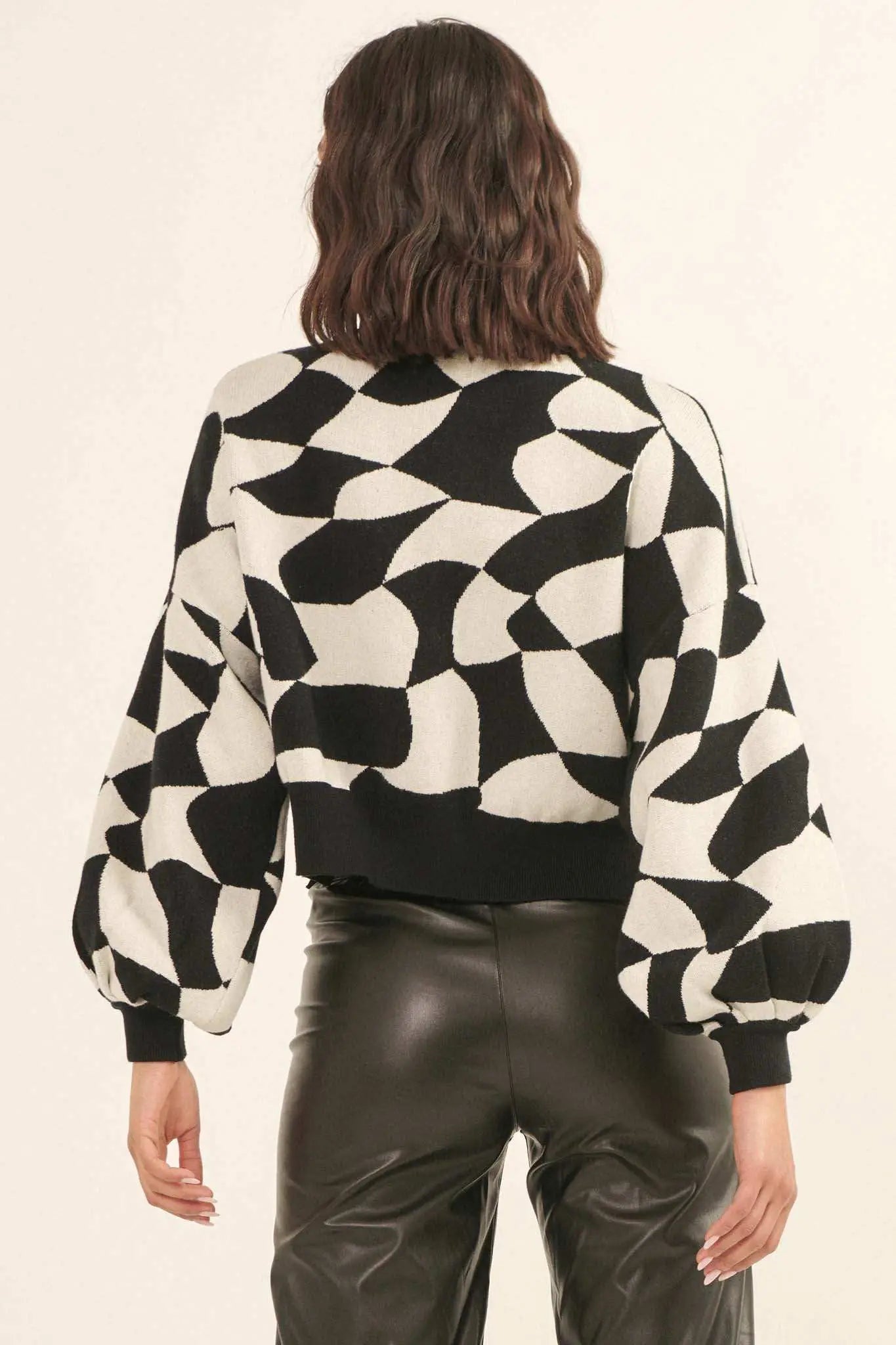 Queen's Row Abstract Checkerboard Sweater