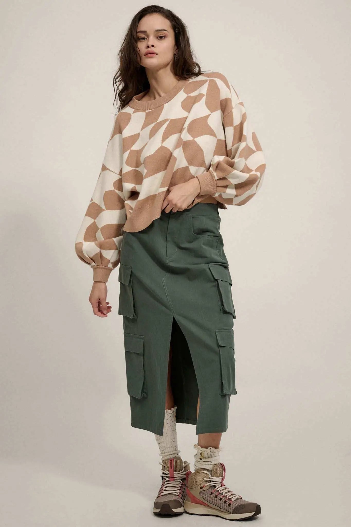 Queen's Row Abstract Checkerboard Sweater