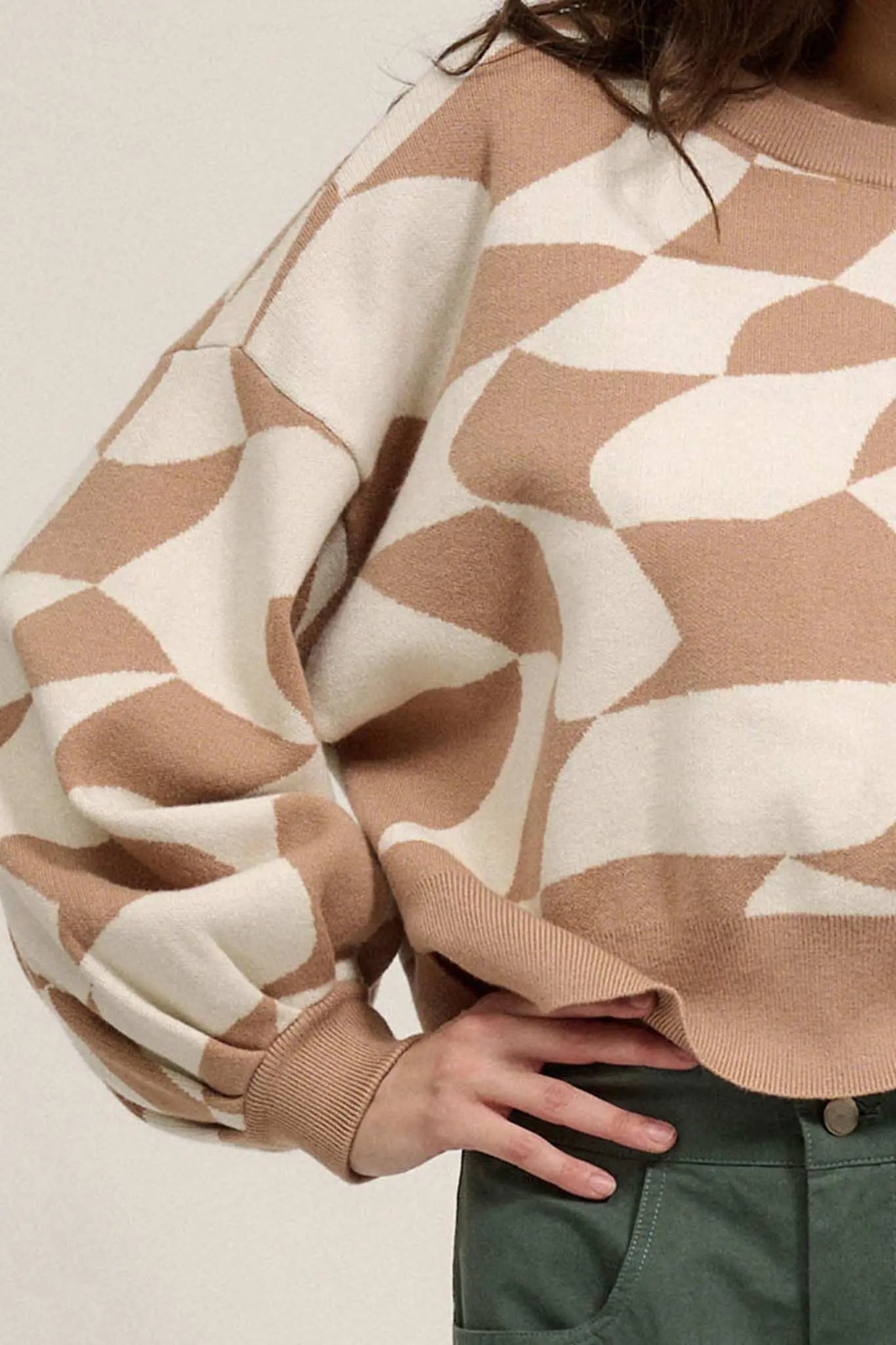 Queen's Row Abstract Checkerboard Sweater