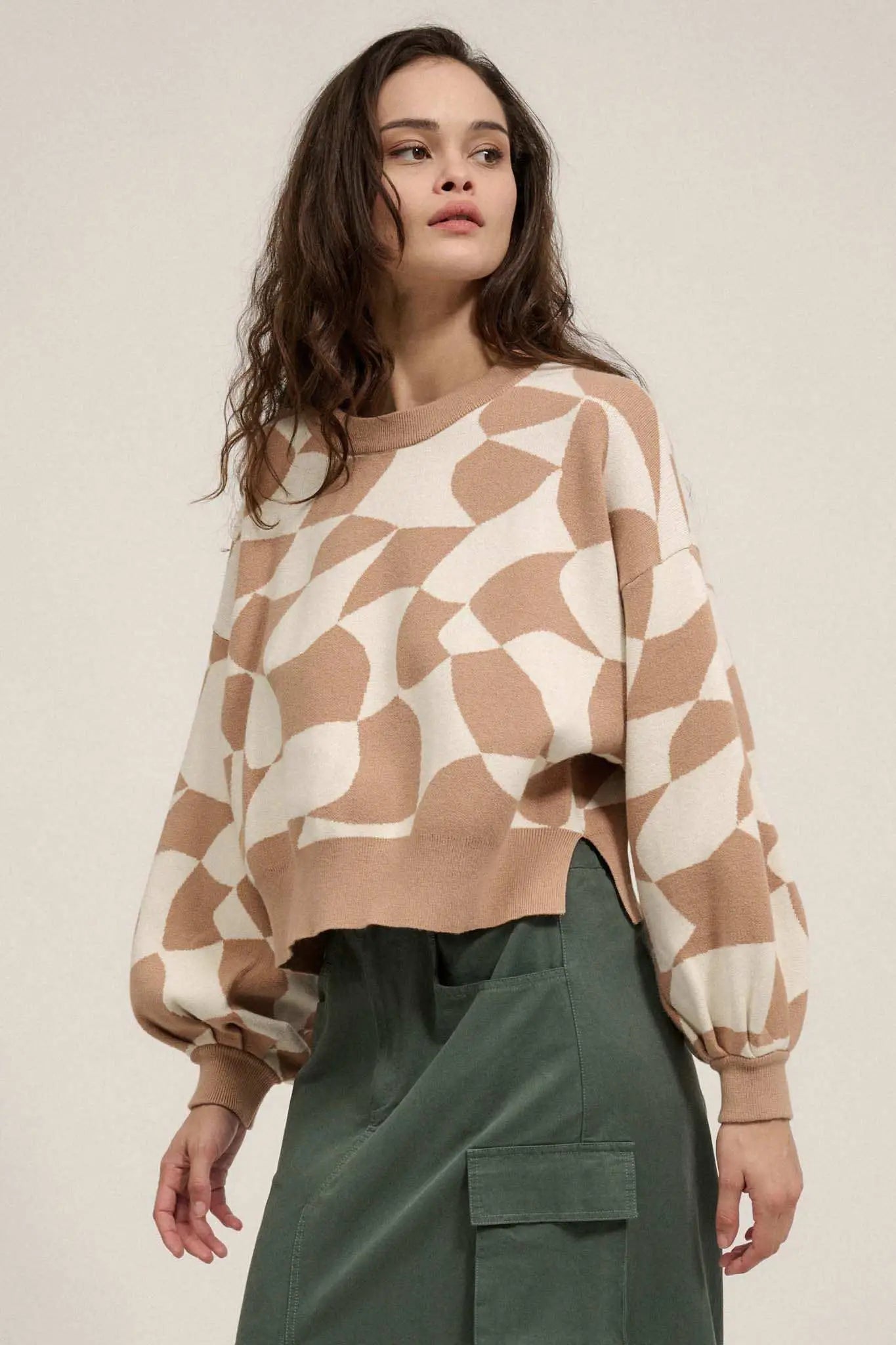 Queen's Row Abstract Checkerboard Sweater