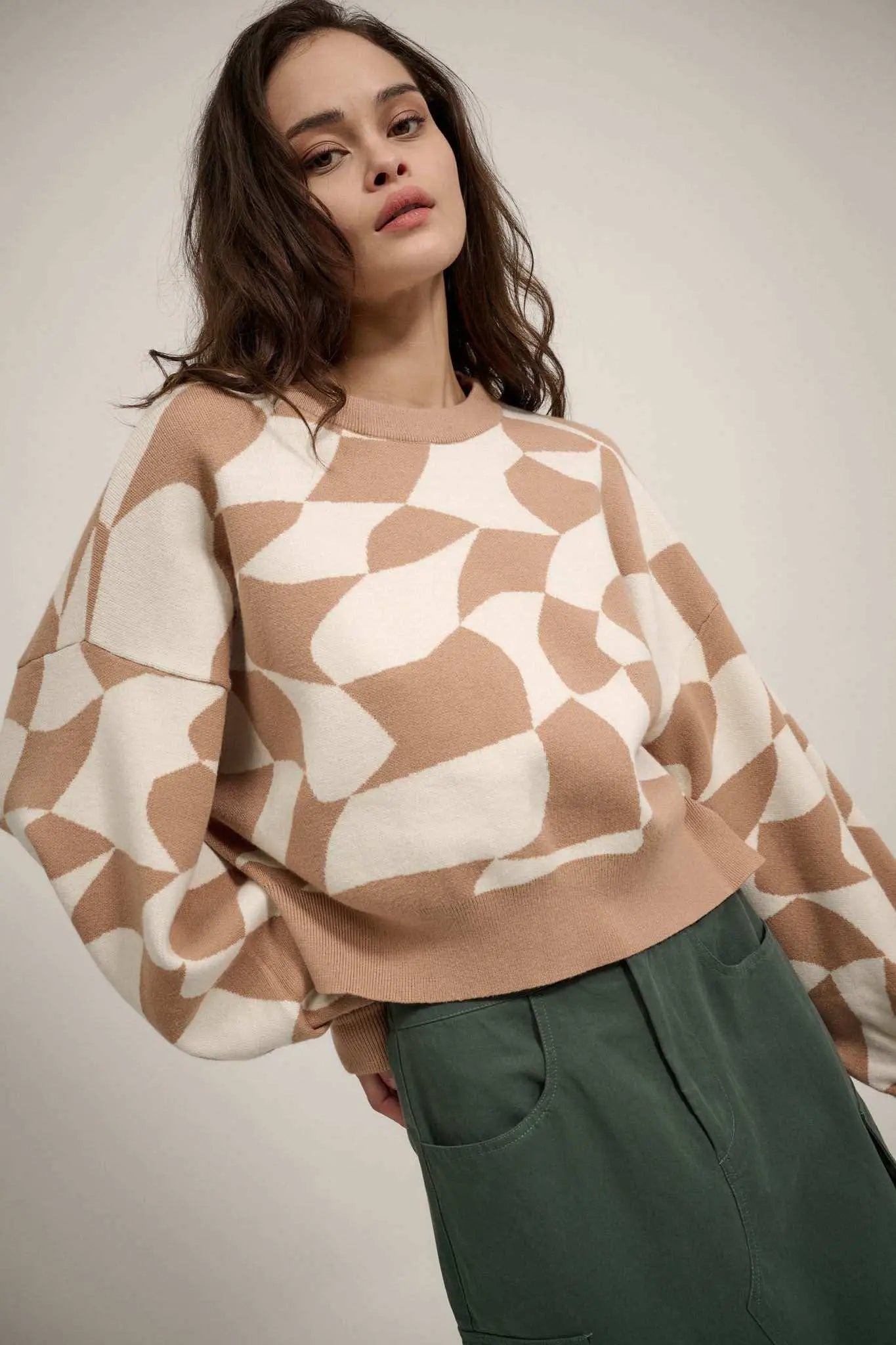 Queen's Row Abstract Checkerboard Sweater
